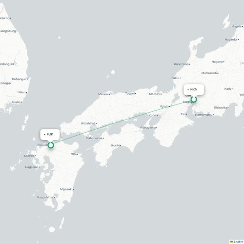 Mapa lotu bezpośredniego Nagoja – Fukuoka