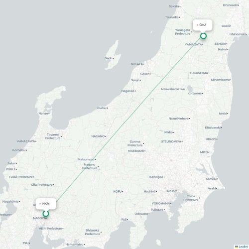 Mapa lotu bezpośredniego Nagoja – Yamagata