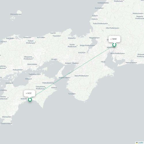 Mapa lotu bezpośredniego Nagoja – Kochi