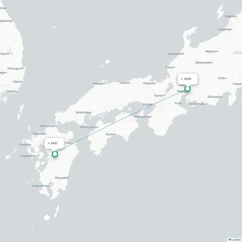 Mapa lotu bezpośredniego Nagoja – Kumamoto