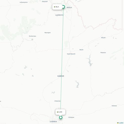 Mapa lotu bezpośredniego Ndola – Lusaka