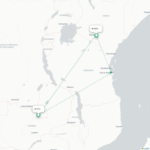 Mapa lotu bezpośredniego Ndola – Nairobi