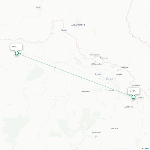 Mapa lotu bezpośredniego Ndola – Solwezi