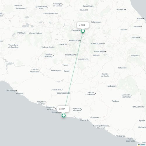 Mexico-Stad - Acapulco kaart van rechtstreekse vlucht