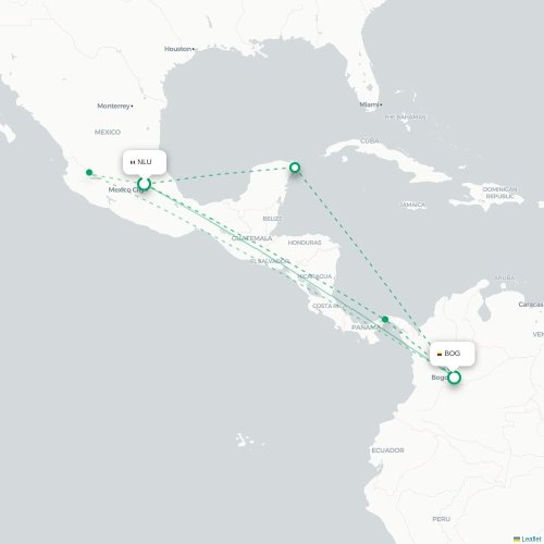 Mapa de vuelo directo Ciudad de México, D.F. - Bogotá