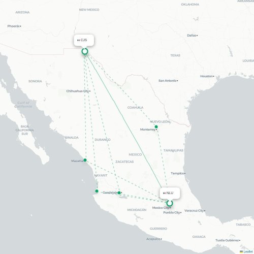 Mapa lotu bezpośredniego Meksyk – Ciudad Juárez