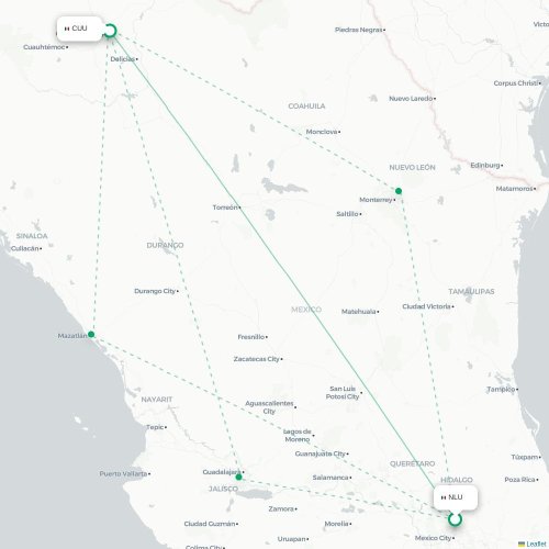 Mapa lotu bezpośredniego Meksyk – Chihuahua