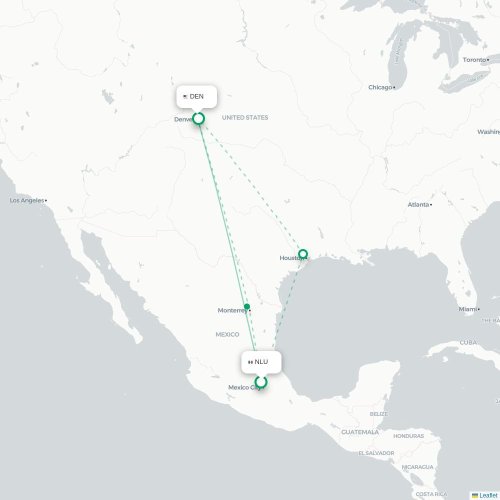 Mapa de vuelo directo Ciudad de México, D.F. - Denver