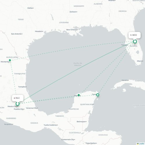 Mapa lotu bezpośredniego Meksyk – Orlando