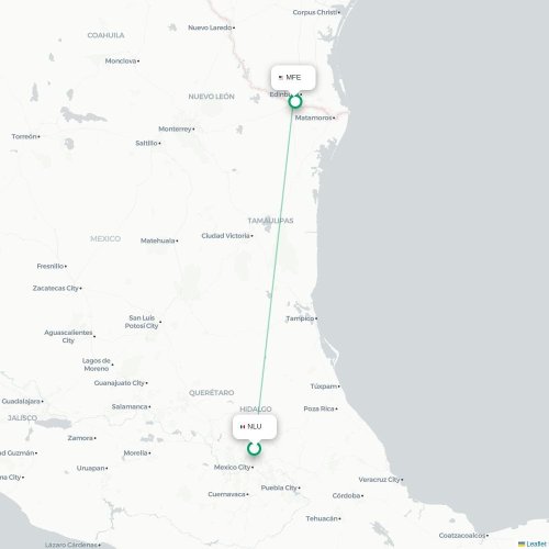 Mapa de vuelo directo Ciudad de México, D.F. - McAllen