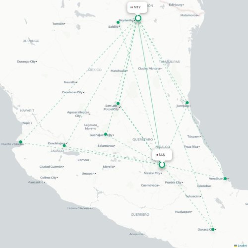 Mapa de vuelo directo Ciudad de México, D.F. - Monterrey