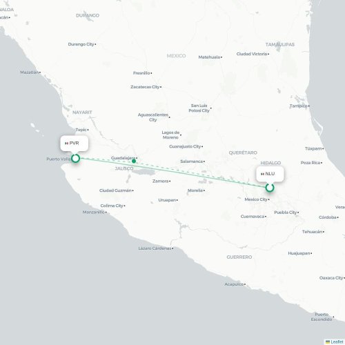 Mapa de vuelo directo Ciudad de México, D.F. - Pto Vallarta