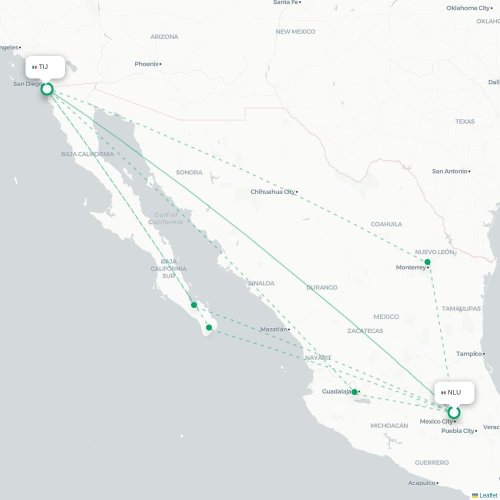 Mapa de vuelo directo Ciudad de México, D.F. - Tijuana