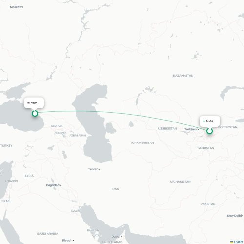 Mapa de vuelo directo Namangán - Sochi