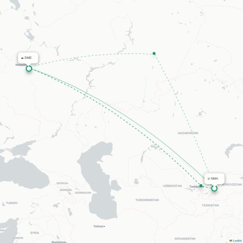 Mapa de vuelo directo Namangán - Moscú