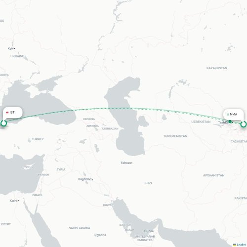 Mapa de vuelo directo Namangán - Estambul