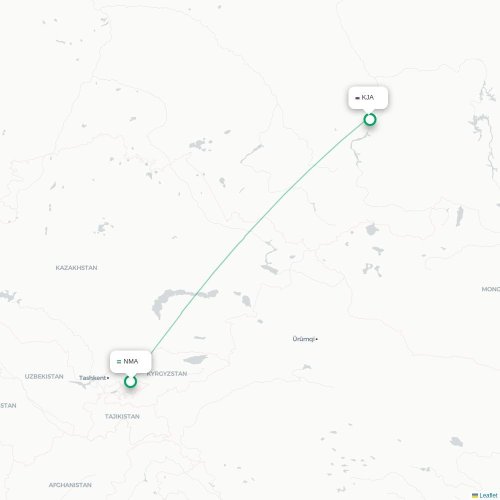 Mapa de vuelo directo Namangán - Krasnoyarsk