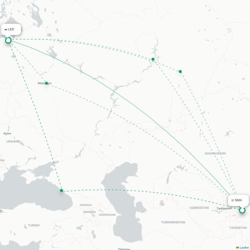 Mapa de vuelo directo Namangán - San Petersburgo