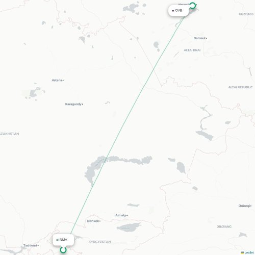 Mapa de vuelo directo Namangán - Novosibirsk