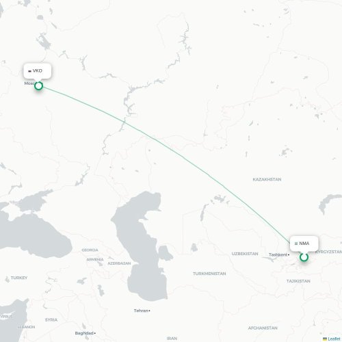 Mapa de vuelo directo Namangán - Moscú
