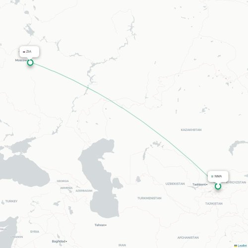 Mapa de vuelo directo Namangán - Moscú