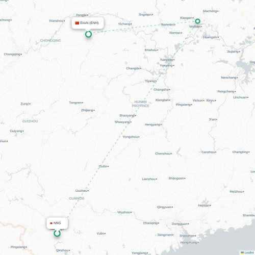 Nanning - Enshi karta över direktflyg