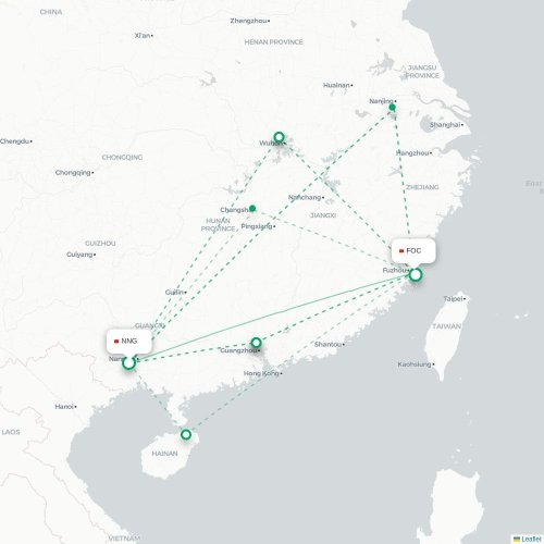 Mapa lotu bezpośredniego Nanning – Fuzhou