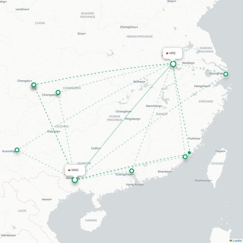 Mapa lotu bezpośredniego Nanning – Hefei