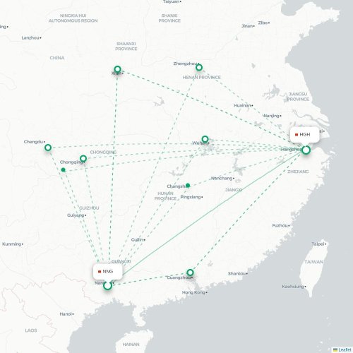 Mapa lotu bezpośredniego Nanning – Hangzhou
