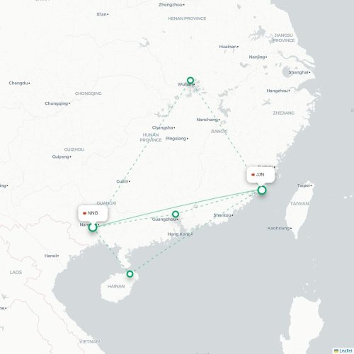 Mapa de vuelo directo Nanning - Quanzhou