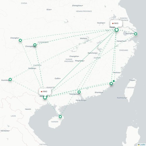 Mapa lotu bezpośredniego Nanning – Nankin