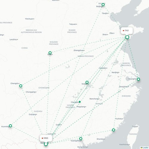 Mapa lotu bezpośredniego Nanning – Qingdao