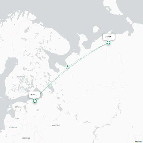 Mapa de vuelo directo Naryan-Mar - San Petersburgo