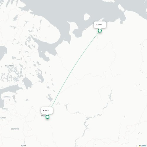 Mapa de vuelo directo Naryan-Mar - Moscú