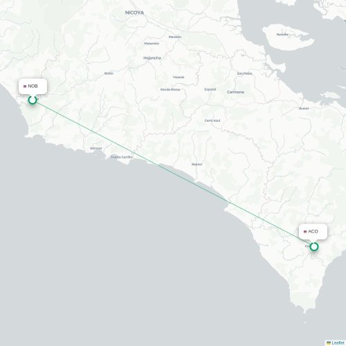 Mapa de vuelo directo Nosara - Cobano