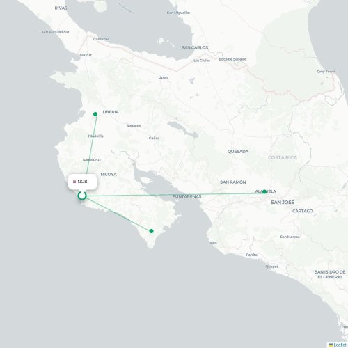 Mapa de vuelo directo Nosara - San José