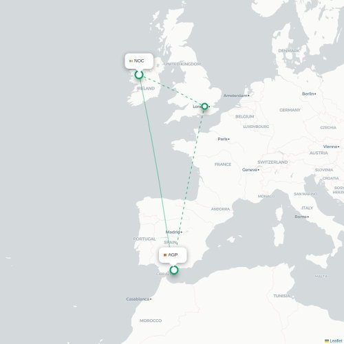 Mapa lotu bezpośredniego Knock – Malaga