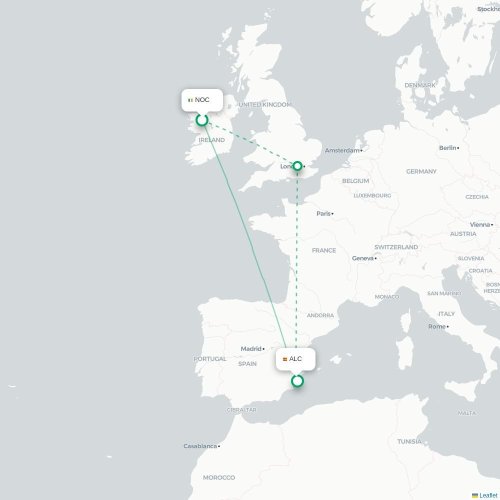 Mapa lotu bezpośredniego Knock – Alicante