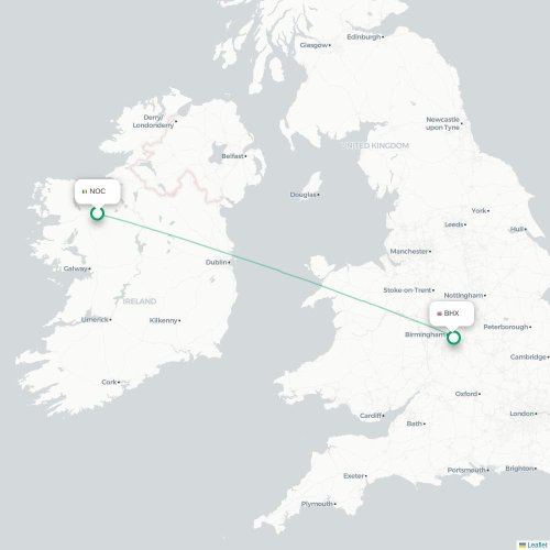 Mapa lotu bezpośredniego Knock – Birmingham