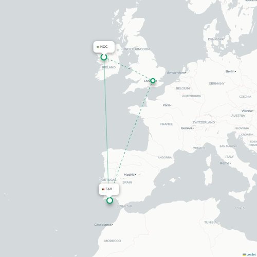Mapa lotu bezpośredniego Knock – Faro