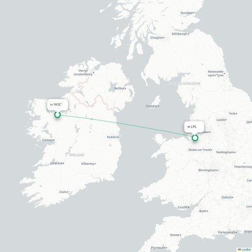 Mapa lotu bezpośredniego Knock – Liverpool