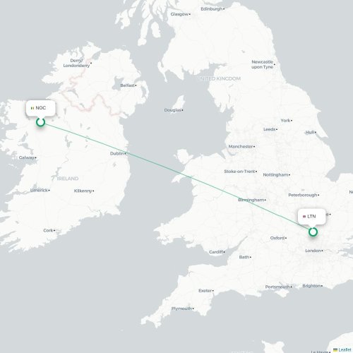 Mapa lotu bezpośredniego Knock – Londyn