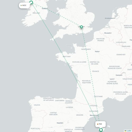 Mapa lotu bezpośredniego Knock – Palma de Mallorca