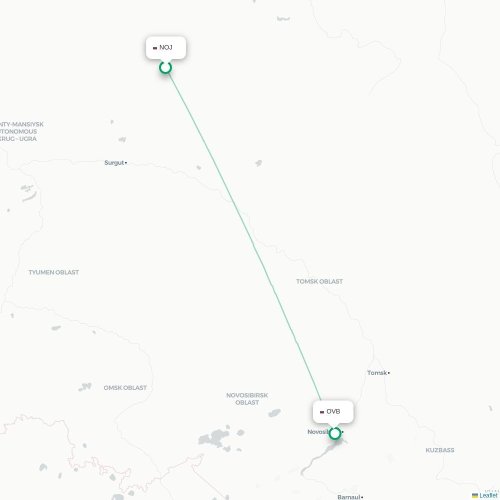 Mapa de vuelo directo Nojabr'sk - Novosibirsk