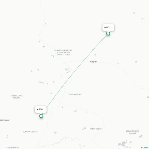 Mapa de vuelo directo Nojabr'sk - Tyumen