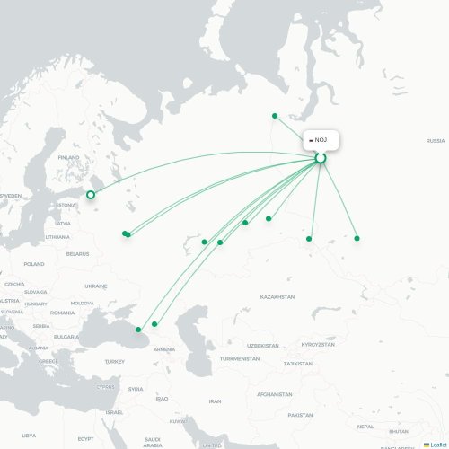 Mapa de vuelo directo Nojabr'sk - Bugulma