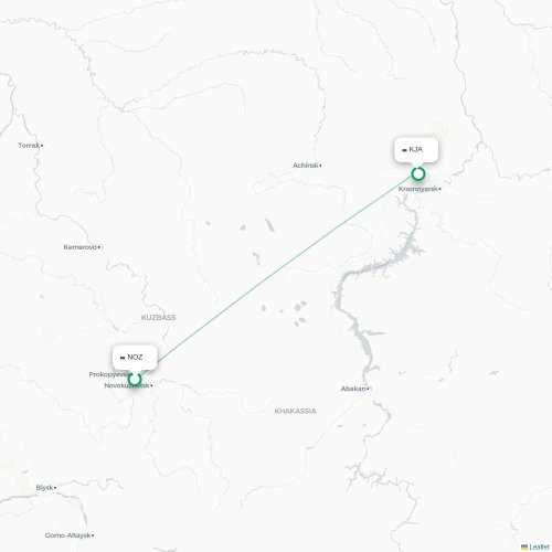 Novokuznetsk – Krasnoyarsk suoran lennon kartta
