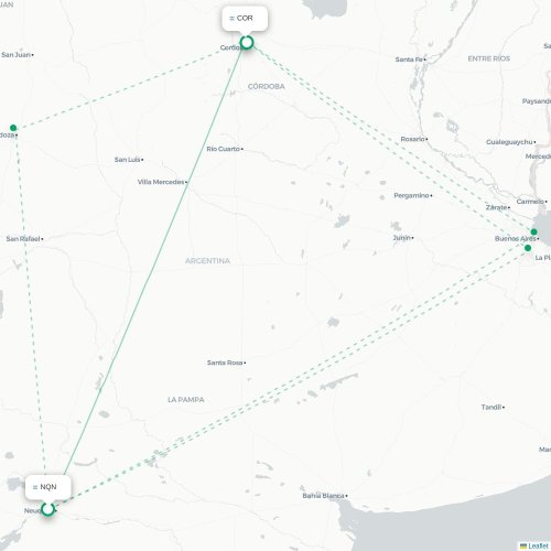 Mapa lotu bezpośredniego Neuquén – Kordoba