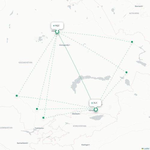 Mapa lotu bezpośredniego Astana – Ałmaty