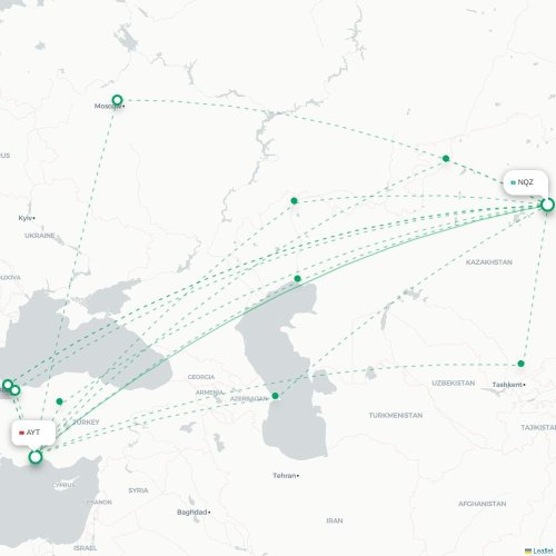 Mapa de vuelo directo Astana - Antalya